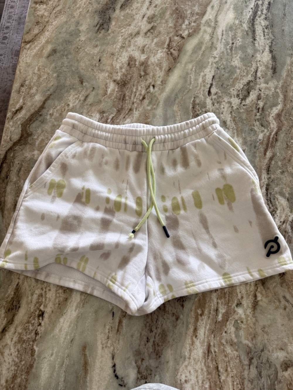 Peloton Cream & Lime Tie-Dye Elastic Waist Shorts